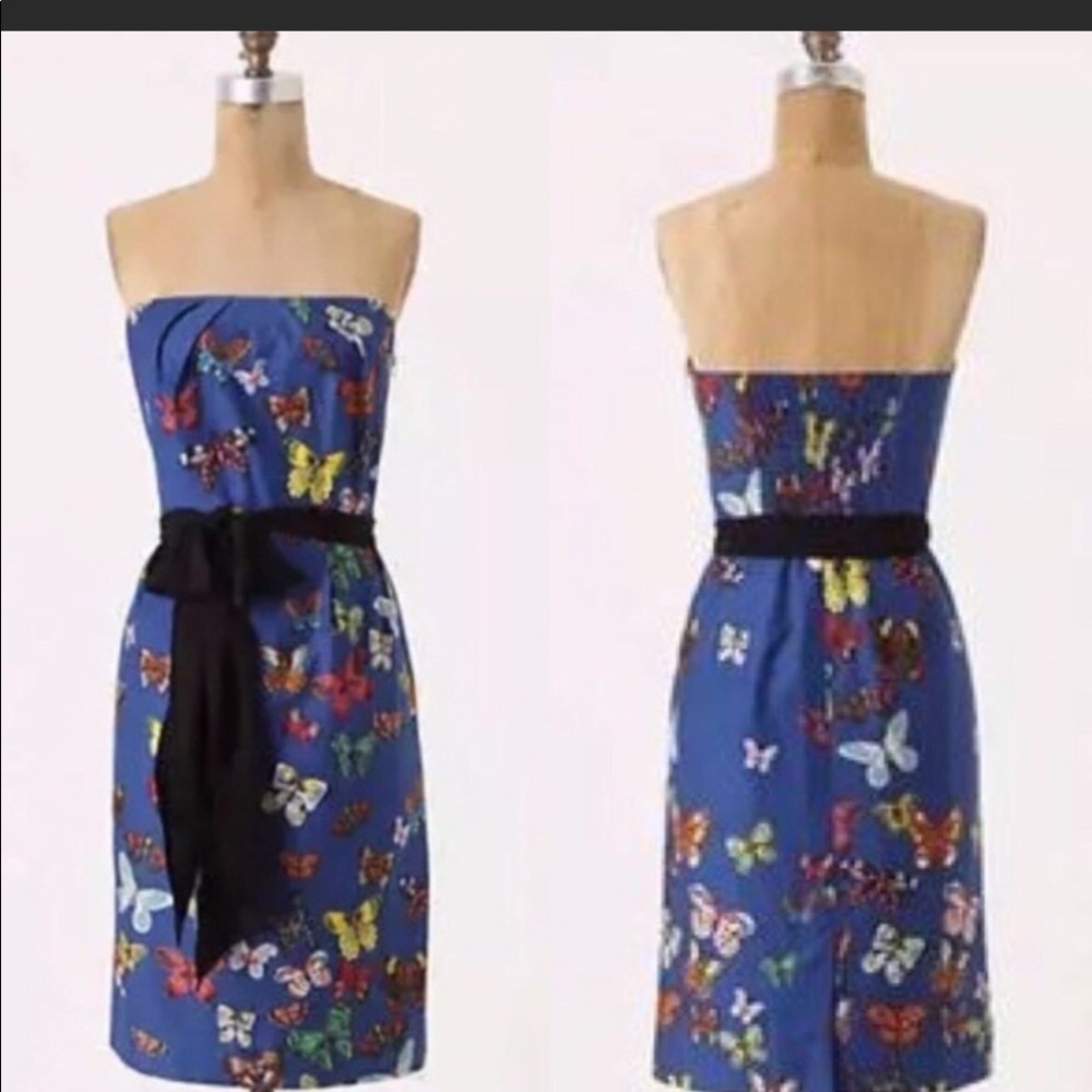 Strapless Blue Butterfly Anthropology Dress